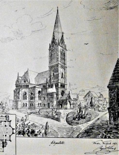 Ein kühner Entwurf des Architekten August Senz aus dem Jahre 1893. 
Repro: Kirchenarchiv
