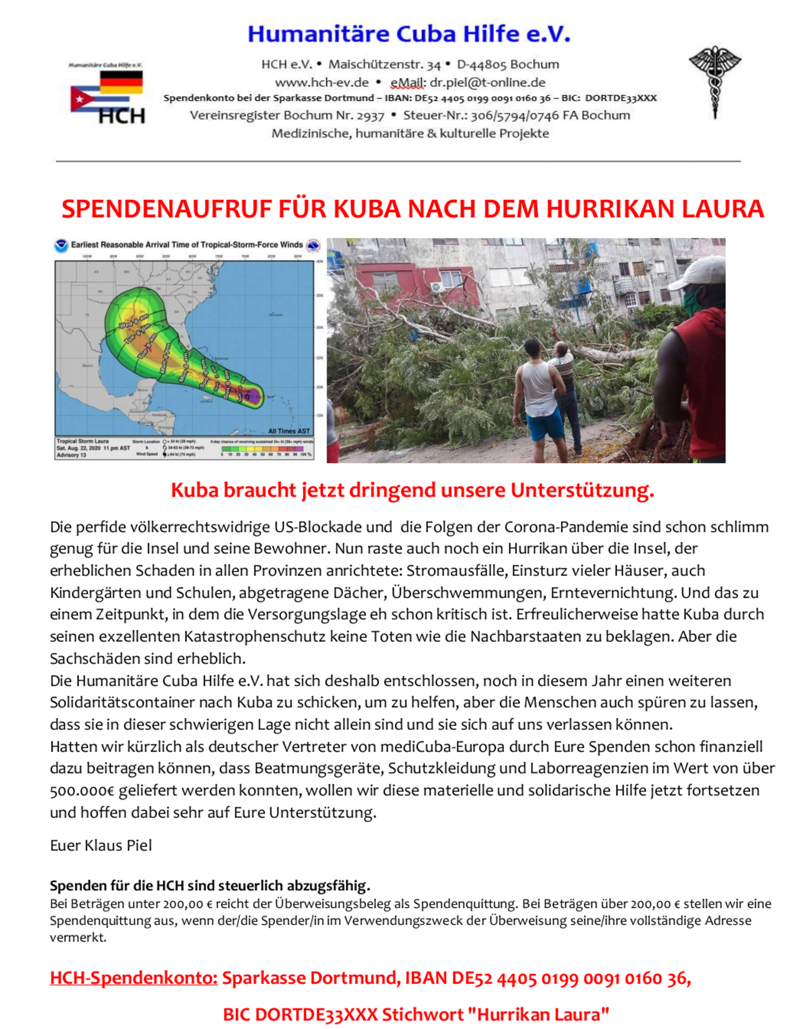 Kuba ist schwer gebeutelt vom US-Imperialimus, Corona und einem Hurrikan: Spendenaufruf der Humanitären Cubahilfe aus Bochum