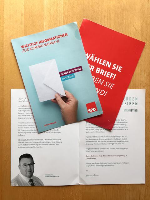 Diese Flyer-Post der Evinger SPD inklusive Brief von Bezirksbürgermeister Oliver Stens kam nicht oder zu spät an.