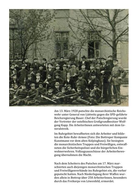 Arbeiteraufstand gegen Kapp-Putsch
Am Donnerstag, den 24. September 2020, 19.00 Uhr
Historiker Dr. Peter Berens
Arbeiterinnen gegen Kapp-Putsch
Haus der Vielfalt, Gerichtsstraße 3
Einleitung von Lokalhistoriker Sahin Aydin: 257 tote ArbeiterInnen in Bottrop