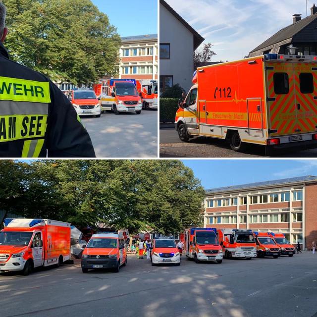 An der Joseph-Hennewig-Schule kam es heute Morgen (15.9.) gegen 9 Uhr zu einem größeren Feuerwehr- und Rettungsdiensteinsatz. Foto: Freiwillige Feuerwehr Haltern