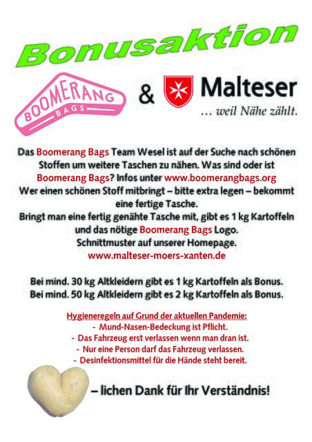 "Raus aus den Pantoffeln und ran an die Kartoffeln": Unter diesem Motto starten die Malteser Moers-Xanten wieder ihre beliebte Tauschaktion.