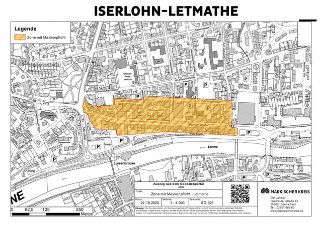 In Iserlohn-Letmathe ist der Bereich der Innenstadt durch die Allgemeinverfügung des Kreises eine Zone mit Maskenpflicht.