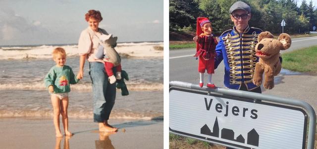 Vor rund drei Jahrzehnten und aktuell: Maik Graf von Leonstein als "Steppke" im Dänemark-Urlaub und als Puppenspieler in Vejers. Weil die Maßnahmen der Corona-Pandemie ihm seine Lebensgrundlage nahmen, zieht der Dortmunder nun nach Dänemark - und macht also seine zweite Heimat zu seiner ersten.