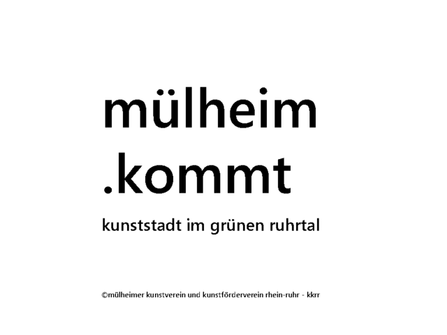 mülheim.kommt - Signet gestaltet vom Mülheimer Kunstverein KKRR in der Stadt Mülheim an der Ruhr
Kunststadt Mülheim im grünen Ruhrtal