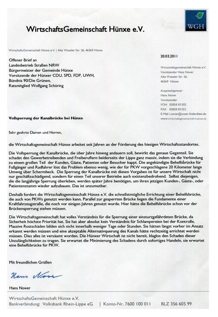 Diesen Brief schickte Hans Nover bereits im Jahr 2011 an STraßen NRW.  | Foto: privat