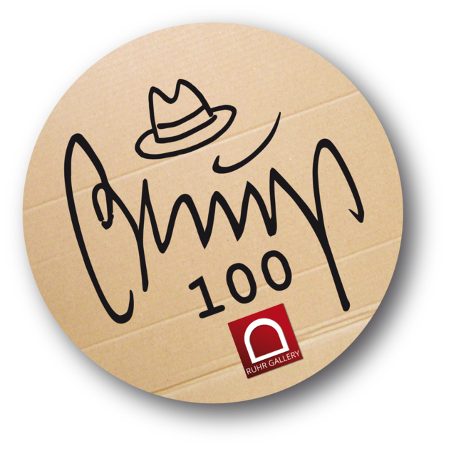 BEUYS100 Button, gestaltet von Klaus Wiesel vom Mülheimer Künstlerbund
