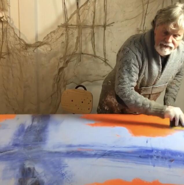 Martin Sieverding in seinem Atelier in der Villa Schmitz-Scholl in der Ruhrstr. 3 am Innenstadtpark "Ruhranlage"
