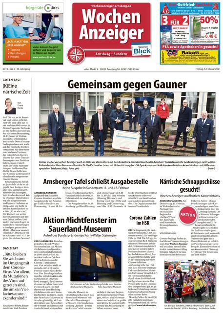 Der Wochen-Anzeiger-Titel vom 10. Februar 2021 mit Leserfotos vom Wintereinbruch.