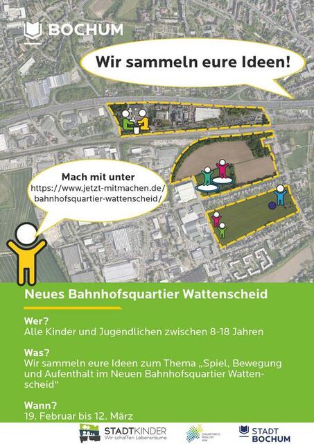 Flyer zur Aktion Jugend mischt mit – Onlinebeteiligung zum Neuen Bahnhofsquartier startet (Quelle: Stadt Bochum )