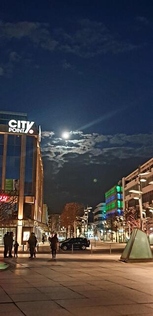 Vor dem Rathausplatz. Wir warten auf den OB.