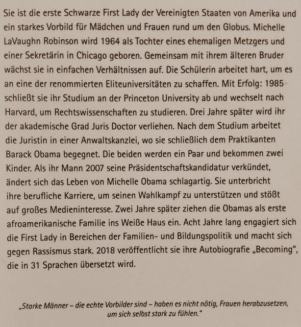 Michelle OBAMA... die erste schwarze FIRST LADY der United Staates of America... "STARKE MÄNNER haben es nicht nötig, FRAUEN herabzusetzen..."