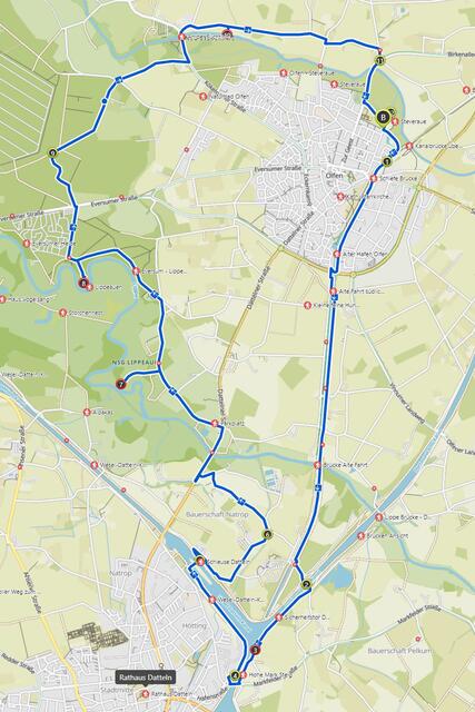 Hier der genaue Routenverlauf. Vielleicht möchte ja jemand die Tour nachlaufen. Sie lässt sich aber auch gut mit dem Fahrrad machen. Streckenlänge 26 km.