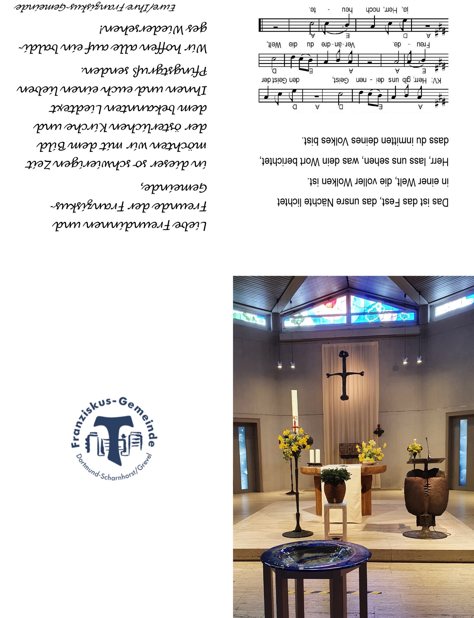 Aktion zu Pfingsten: Auslage im Foyer des Gemeindezentrums und Anzeige