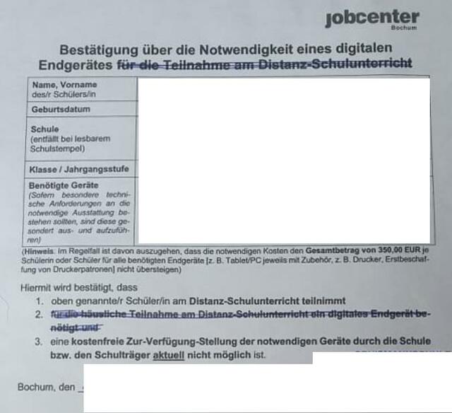Zuschussbescheinigung, ungültig gemacht von Schulleitung