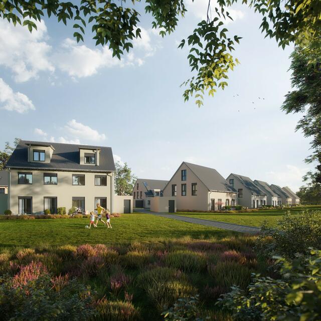 Familienquartier Heidegärten - Gartenansicht. Bild: Bonova Deutschland