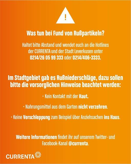 Im Stadtgebiet gab es Rußniederschläge, dazu bitte diese Hinweise beachten.