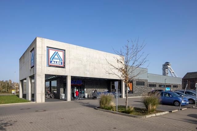 Aldi auf Fürst Leopold mit Förderturm im Hintergrund. | Foto: Stachelhaus