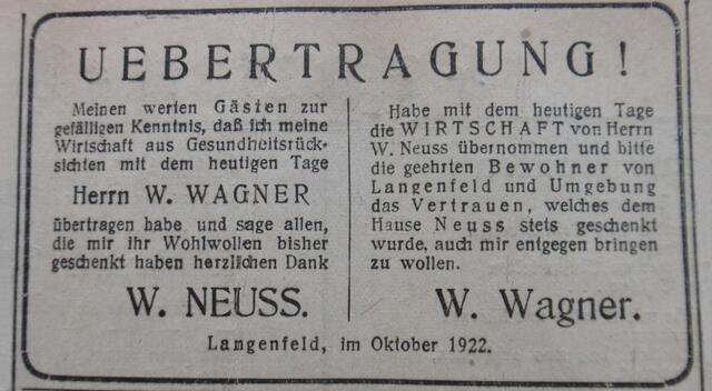 Opladener Zeitung, 06.10.1921, Anzeige W. Neuss & W. Wagner