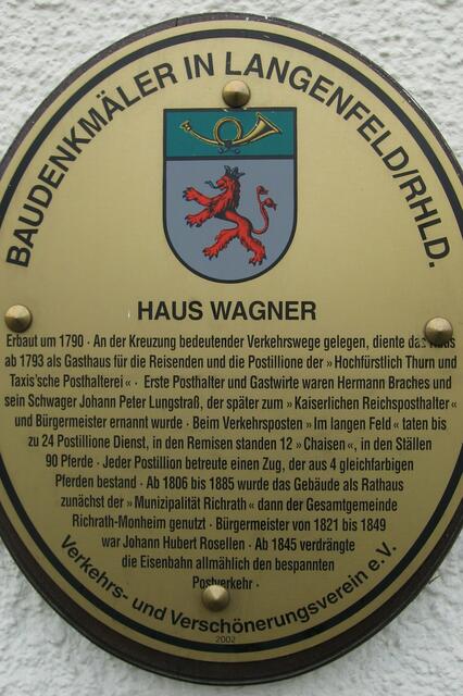 Tafel Baudenkmäler in Langenfeld/Rhld. 'Haus Wagner' Umweltschutz- und Verschönerungsverein e.V. 2002