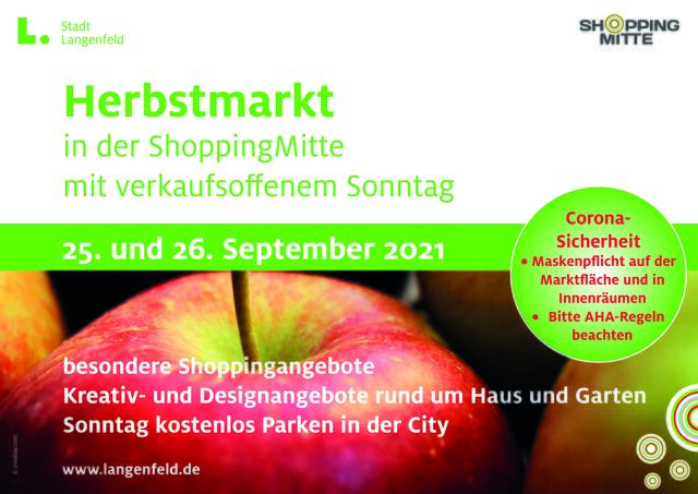 Der Herbstmarkt mit verkaufsoffenen Sonntag findet in Langenfeld am Samstag, 25. September, und am Sonntag, 26. September, statt.