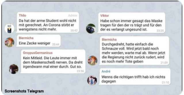 Eine kleine Auswahl an menschenverachtenden Kommentaren aus der Querdenker-Szene.