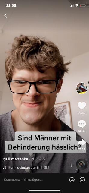 Der Sportler Till Martenka  thematisiert auch seine Tetraspastik auf TikTok. | Foto: Screenshot TikTok @till.martenka 