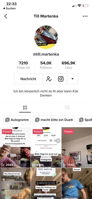 54 000 Follower hat Till Martenka bereits auf seinem Hauptkanal. | Foto: Screenshot TikTok @till.martenka 