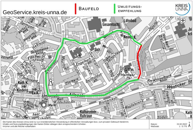 Baustrecke und Umleitungsempfehlung K24 Hirschberg. | Foto: Kreis Unna