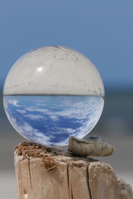 Wolkenhimmel am Strand in Fotokugel, Langeoog | Foto: von mir