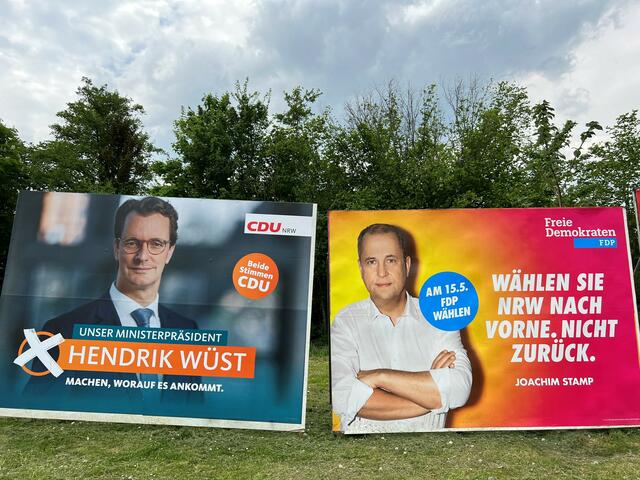 Auch CDU (links) und FDP werben mit ebenso blumigen wie wenig- bis nichtssagenden Slogans um Stimmen. Foto: mad