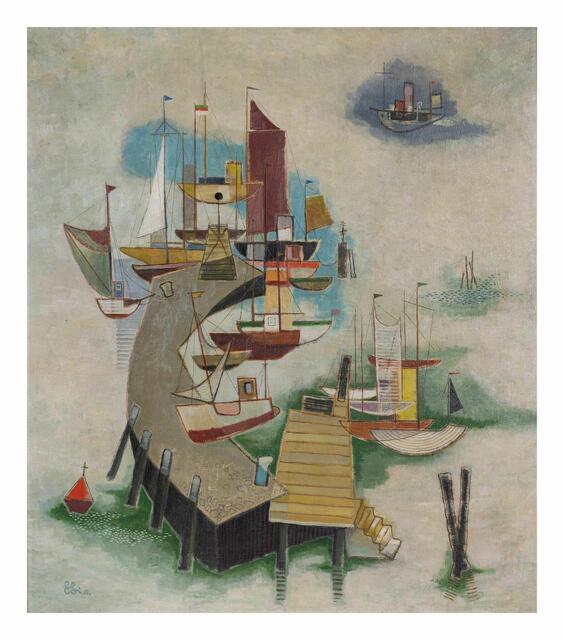 "Stadthafen"  datiert1955, Öl auf Leinwand von Ruhrpreisträger Helmut Lankhorst (1909-1979) - Ständige Sammlung MMKM Museum Moderne Kunst Mülheim | Foto: Mülheimer Kunstverein und Kunstförderverein KKRR