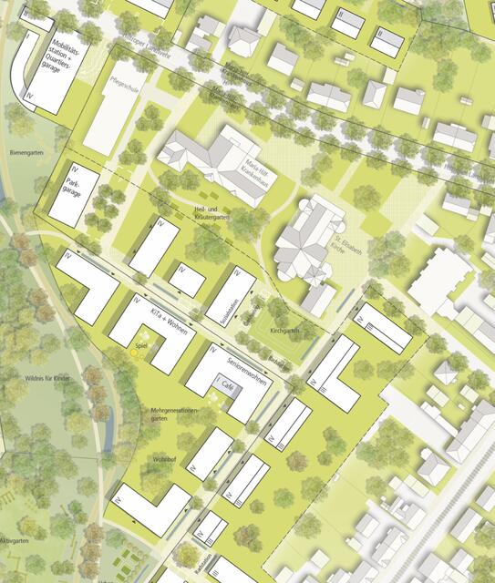 Eine alte Planung des Umbaus des Krankenhausgeländes, noch mit Krankenhaus