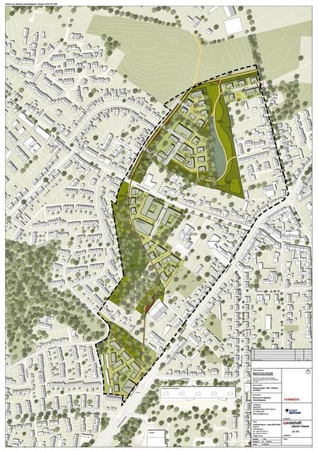 Wohnen am Hillerberg - Bebauungs-Gesamtplan 02.2013 - Das Krankenhaus wird abgerissen und komplett überbaut. Die Pflegeschule wird extrem erweitert und ein weiteres Gebäude mit bisher unbekannter Nutzung danebengestellt. | Foto: Stadt Bochum