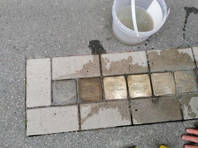 Verschiedene Reinigungsphasen. Wichtig: Das Putzmittel lange Einwirken lassen.  | Foto: Katrin Rieckermann