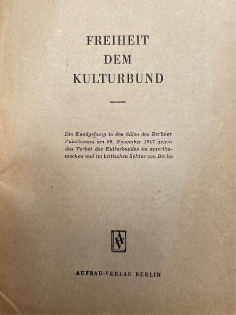 Innentitel der Schrift - Archiv Mülheimer Kunstverein KKRR | Foto: Aufbau-Verlag Kulturbund