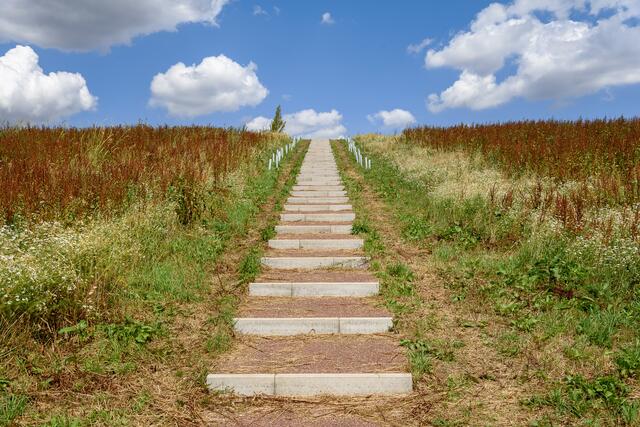 Eine der Möglichkeiten hinauf zum Aussichtshügel ist diese Treppe, ein Rampe für Fahrradfahrer ist aber auch vorhanden