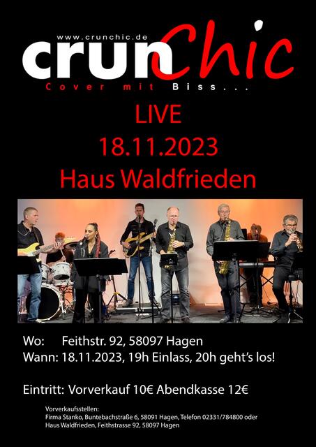 Band "crunChic" im Haus Waldfrieden am 18. November. Bandleader Michael Stanko und seine Band freuen sich auf ein volles Haus! | Foto: Ulrich Rabenort