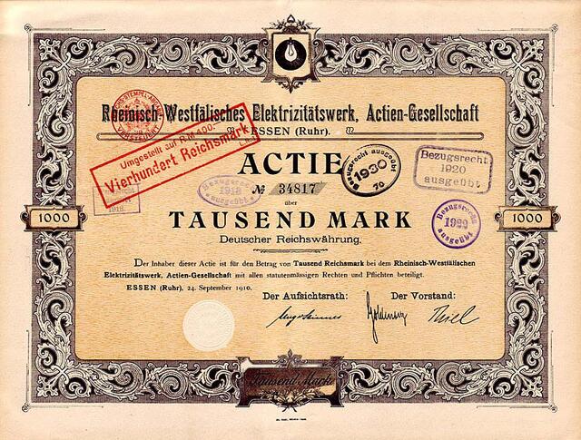 https://upload.wikimedia.org/wikipedia/commons/3/36/Rheinisch-Westfälisches_Elektrizitätswerk_stock_certificate_%281910%29.jpg | Foto: wikimedia.org