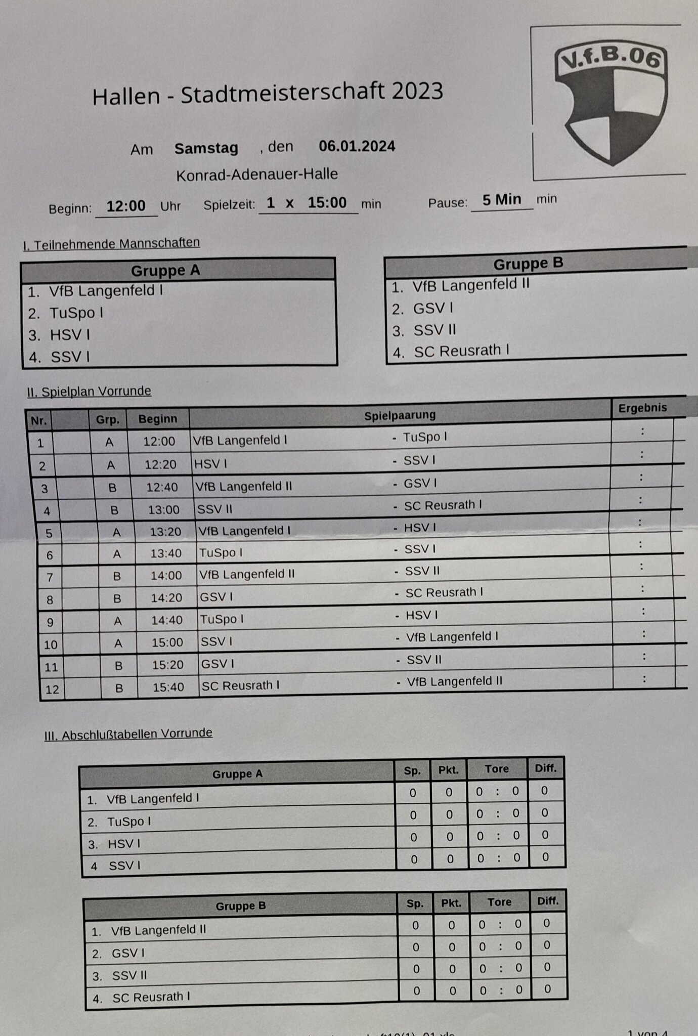 HSV 1959 Langenfeld HallenStadtmeisterschaft Langenfeld 2024