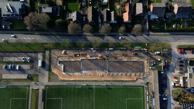 Ein Luftbild des Fundamentes für das Funktionsgebäude am Sportzentrum Oberstadt | Foto: Stadt Kleve