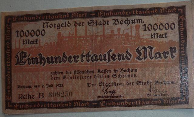 Foto: Textquelle Homepage Stiepeler Heimatverein. Copyright Fotos: Verkleinerungen Reichsmark und Beamervortrag von Andreas Finke.