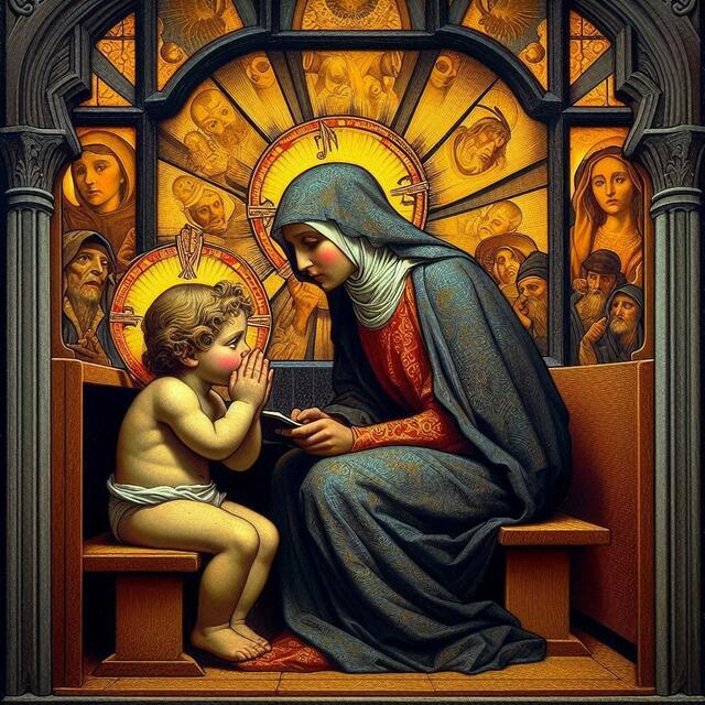 Der kleine Jesus muss seiner Mutter etwas beichten | Foto: Idee: Firla - Umsetzung: Designer-GPT-Bing