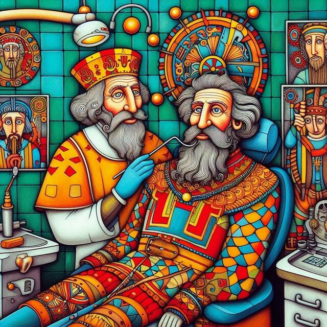 Karl der Große beim Zahnarzt | Foto: Idee: Firla - Umsetzung: Designer-GPT-Bing