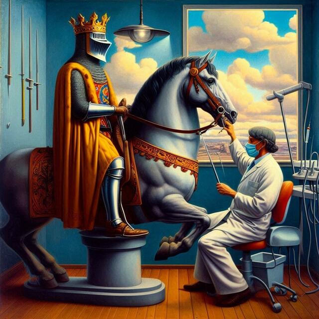 Karl der Große beim Zahnarzt | Foto: Idee: Firla - Umsetzung: Designer-GPT-Bing