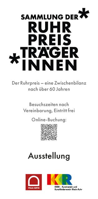 Banner zur Ausstellung der "Sammlung Ruhrpreisträgerinnen und Ruhrpreisträger" in der Villa Artis, Ruhrstr. 3 / Ecke Delle | Foto: Mülheimer Kunstverein und Kunstförderverein KKRR