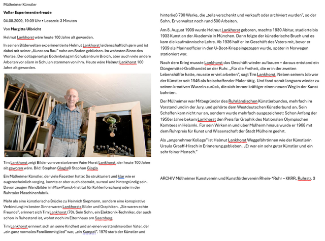 Der Mülheimer Kunstverein und Kunstförderverein Rhein-Ruhr - KKRR sammelt auch Informationen über die regionale Künstlerschaft - wie Presseartikel, Einladungskarten oder Plakate | Foto: Archiv Mülheimer Kunstverein KKRR