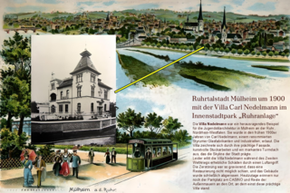 Alte Stadtansicht der Ruhrtalstadt Mülheim um 1900 mit Erläuterungen zur "Villa Nedelmann" im Innenstadtpark "Ruhranlage" | Foto: Archiv Mülheimer Kunstverein KKRR