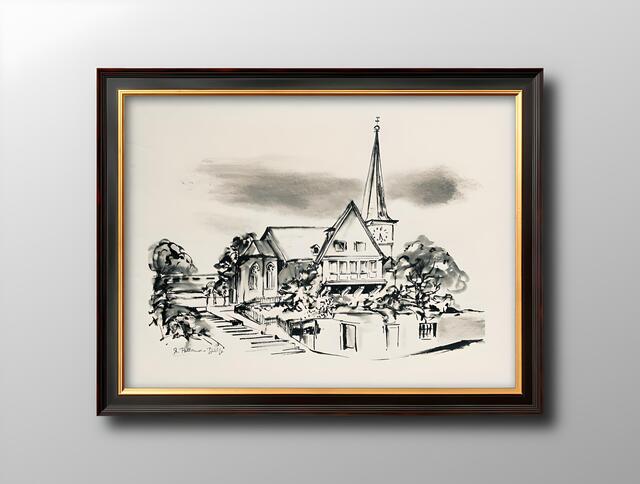"Kirchenhügel - Petri-Kirche" Werkreihe "Ruhrtalstadt Mülheim" von Edith Polland-Dülfer (Sammlung Mülheimer Kunstverein KKRR, Ruhrstr. 3 / Ecke Delle in der VILLA ARTIS | Foto: KKRR