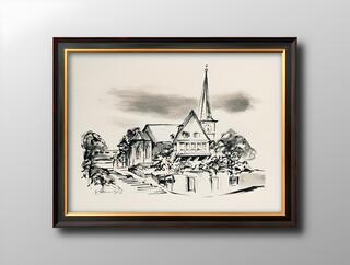 "Kirchenhügel - Petri-Kirche" Werkreihe "Ruhrtalstadt Mülheim" von Edith Polland-Dülfer (Sammlung Mülheimer Kunstverein KKRR, Ruhrstr. 3 / Ecke Delle in der VILLA ARTIS | Foto: KKRR